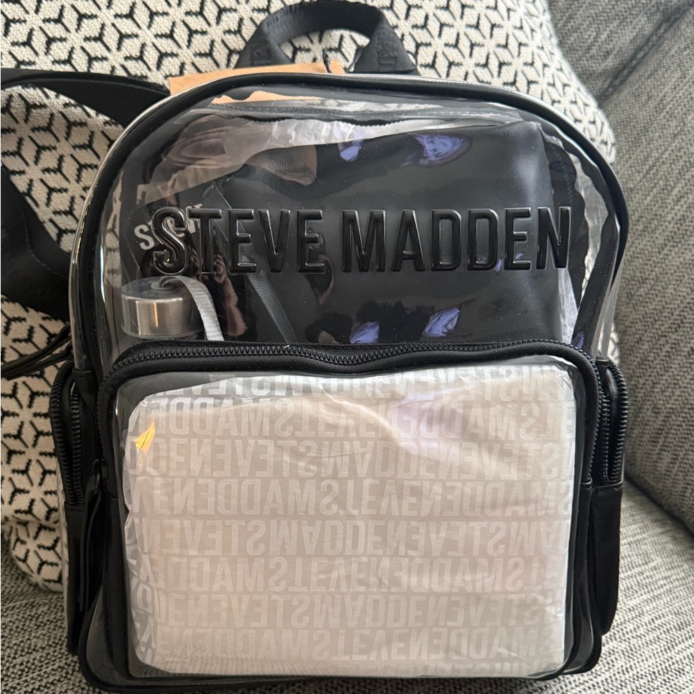 Steve Madden Black Clear-Front Medium Backpack